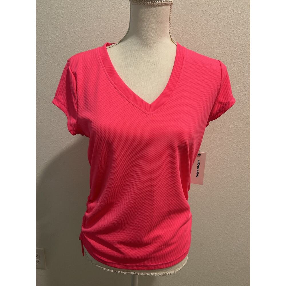 DKNY Womens Tech Textured Ruched Shirt Top Knock Out Pink Size XS New